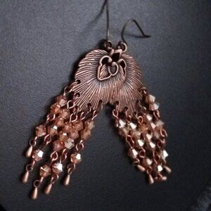 Unique!!! Copper Leaf Shaped Chandeliers with Sparkling Honey/Amber Bicone Beads